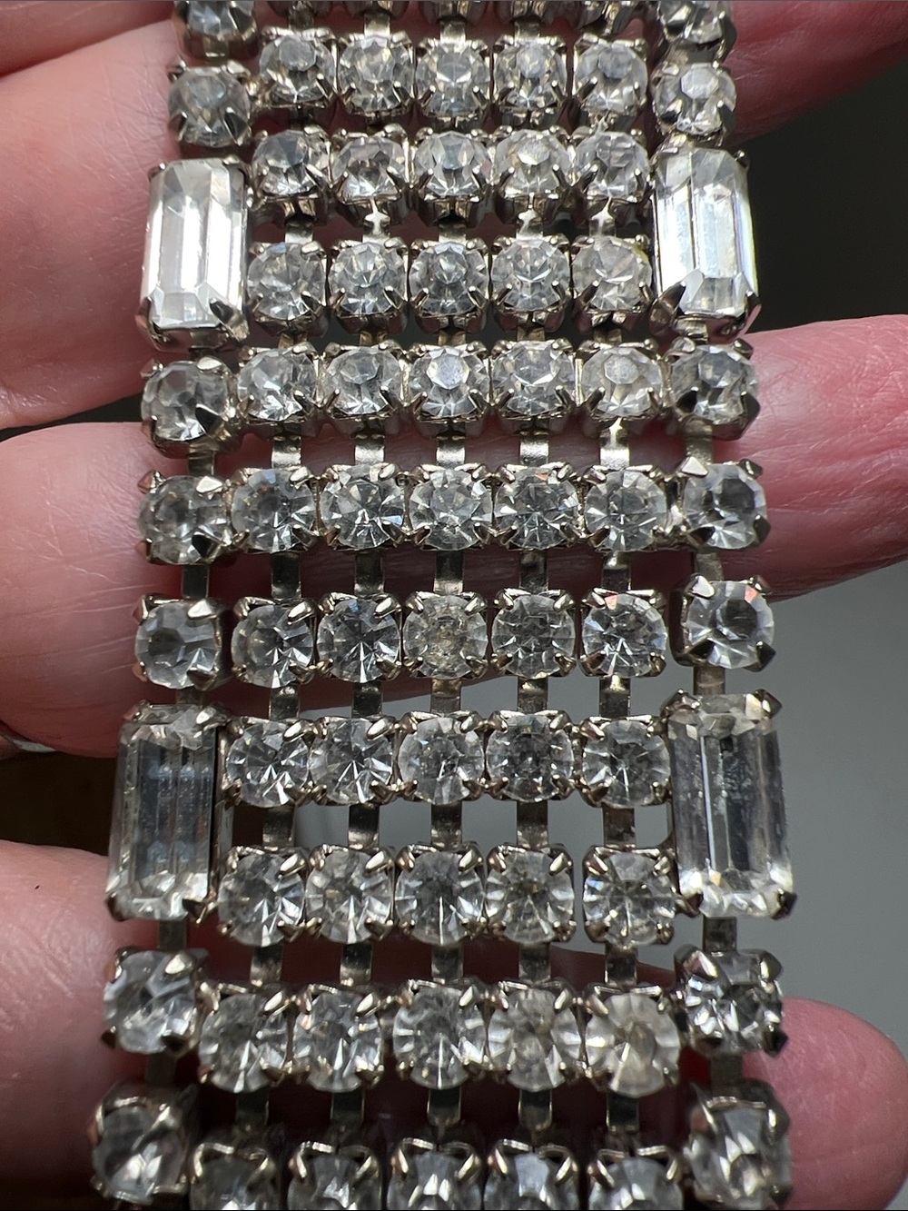 Sparkly Crystal Multi-Row Statement Bracelet - Silver - Vintage - Picture 16 of 16